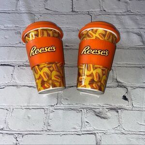 NWOT Reese’s Travel Ceramic Coffee Mug Set with Silicone Lid and Band